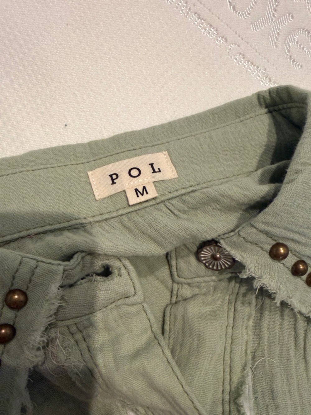 POL Mint Green gauze Studded Button-Up Shirt medium - Picture 6 of 13